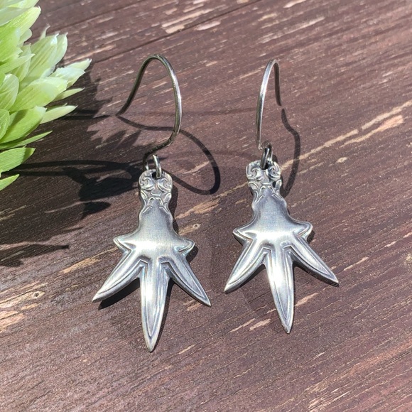 Spoon Earrings Sterling Silver Claw Antique - Picture 1 of 12